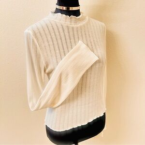 Ambiance Ivory Ribbed Long Sleeve Top NWOT
